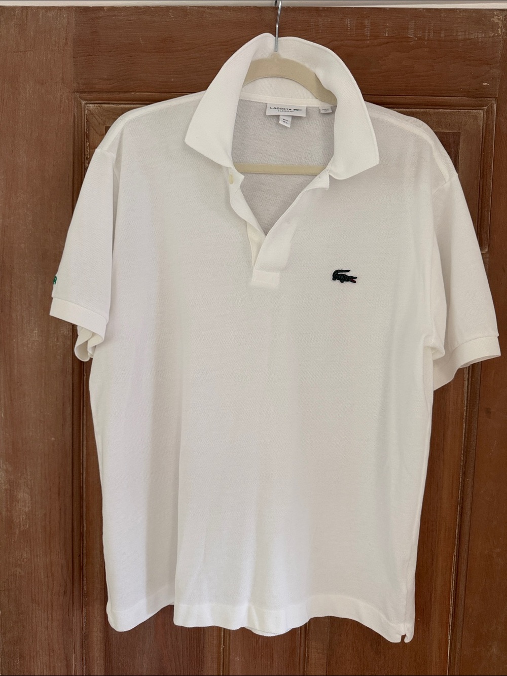 Lacoste White Short-Sleeve Polo with Black Crocodile Emblem